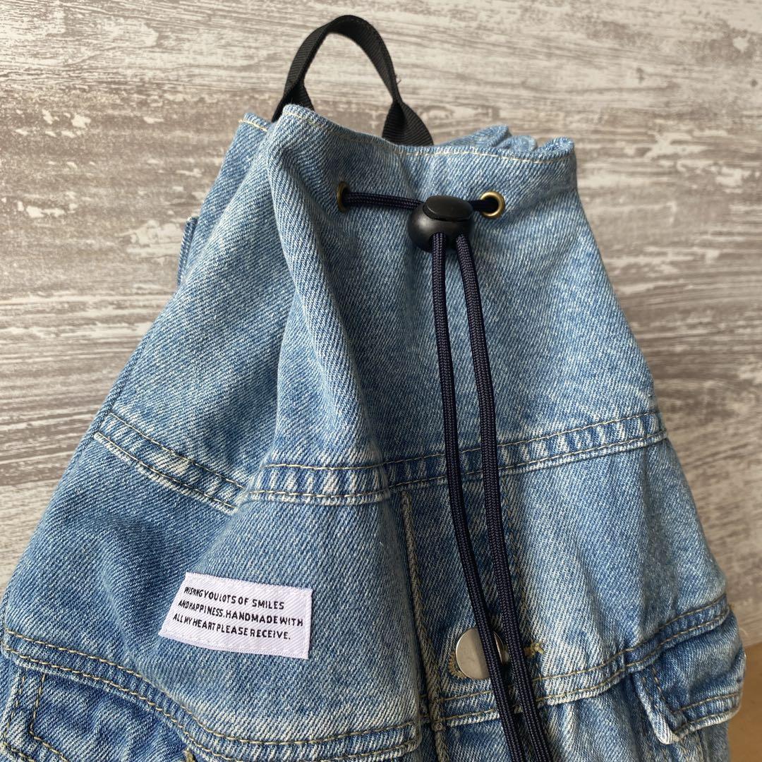 246 デニムリメイク★巾着リュック★デニムリュック