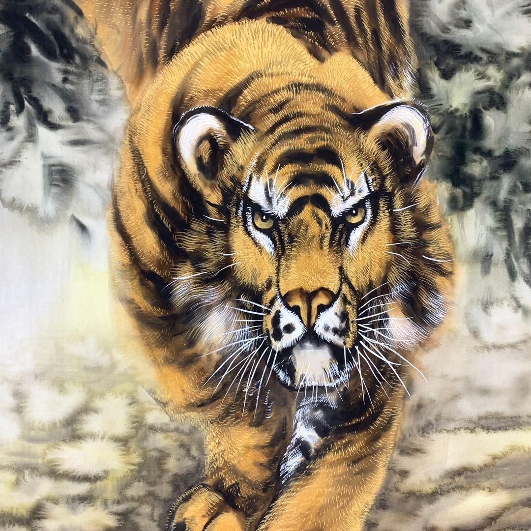 F-3 掛軸 堀江玉鳳 猛虎 共箱 太巻き 寅 魔除け 縁起