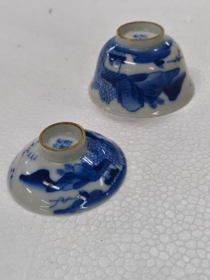 東*堂様 中国 青白磁の風景画茶碗 若深珍藏