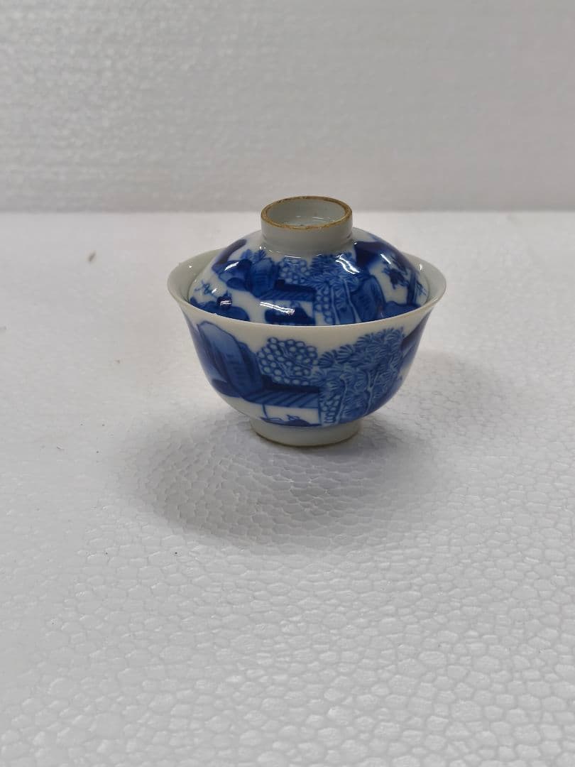 東*堂様 中国 青白磁の風景画茶碗 若深珍藏