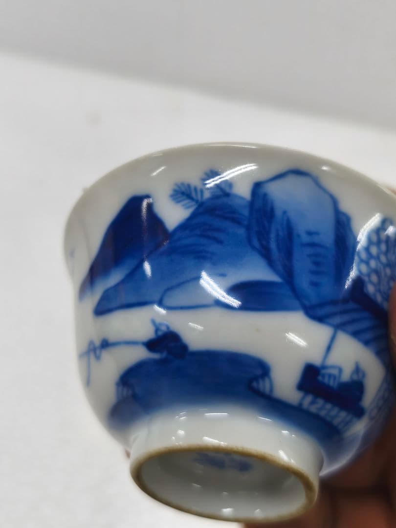 東*堂様 中国 青白磁の風景画茶碗 若深珍藏