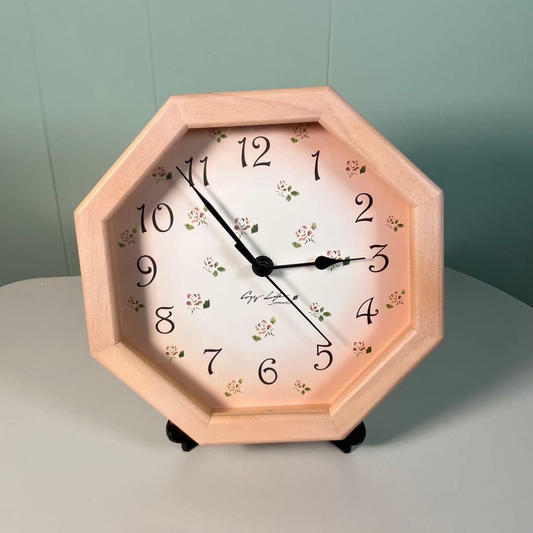 【動作確認済】Manyマニーローズ　木製時計