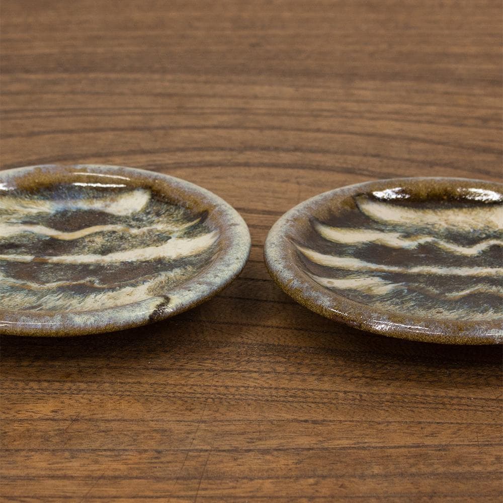 布志名焼 民芸 小皿4枚 波模様 昭和レトロ