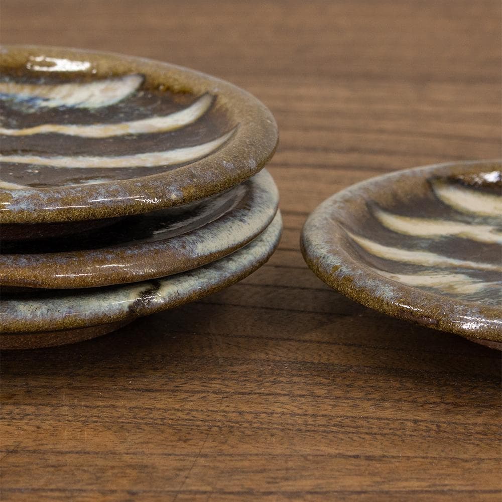 布志名焼 民芸 小皿4枚 波模様 昭和レトロ