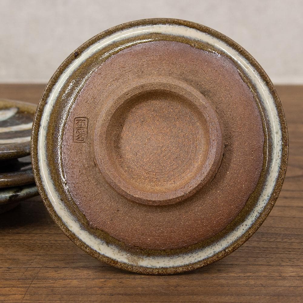 布志名焼 民芸 小皿4枚 波模様 昭和レトロ