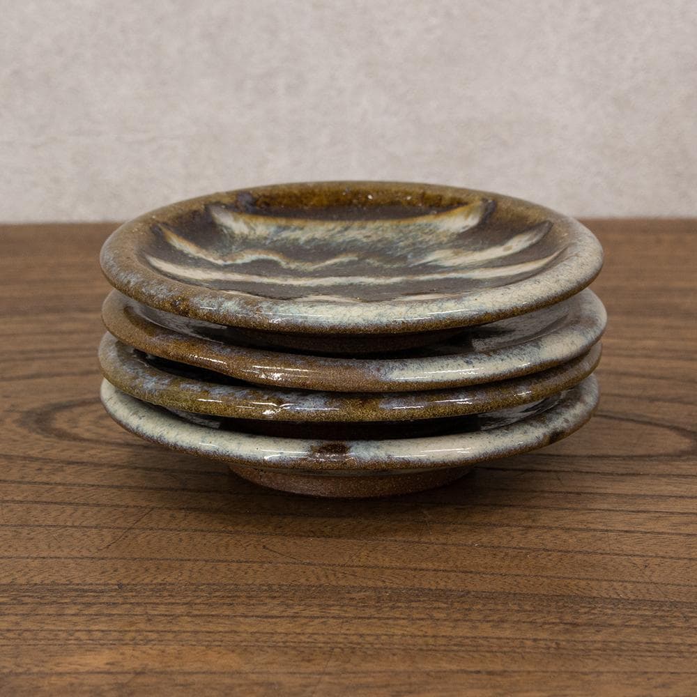 布志名焼 民芸 小皿4枚 波模様 昭和レトロ