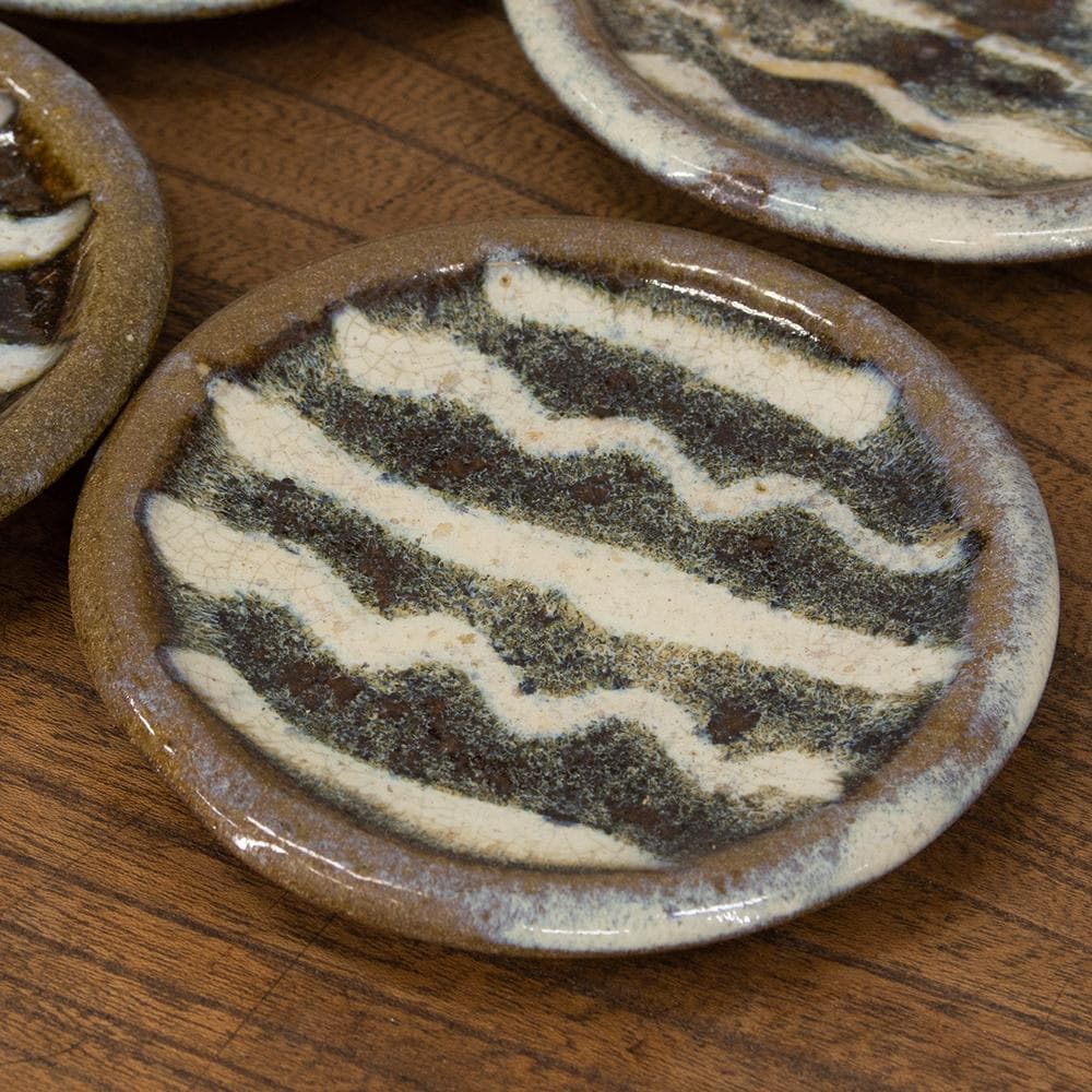 布志名焼 民芸 小皿4枚 波模様 昭和レトロ