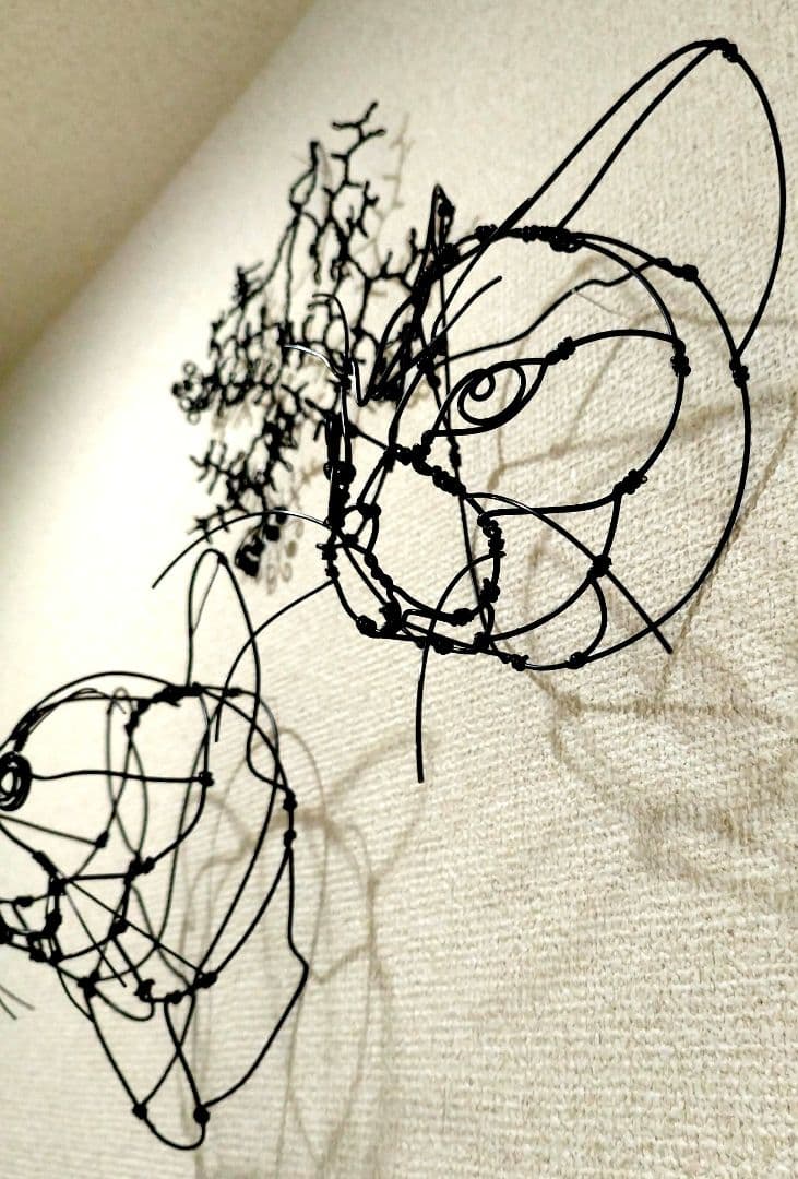 ワイヤーアート 猫と植物　３点セット