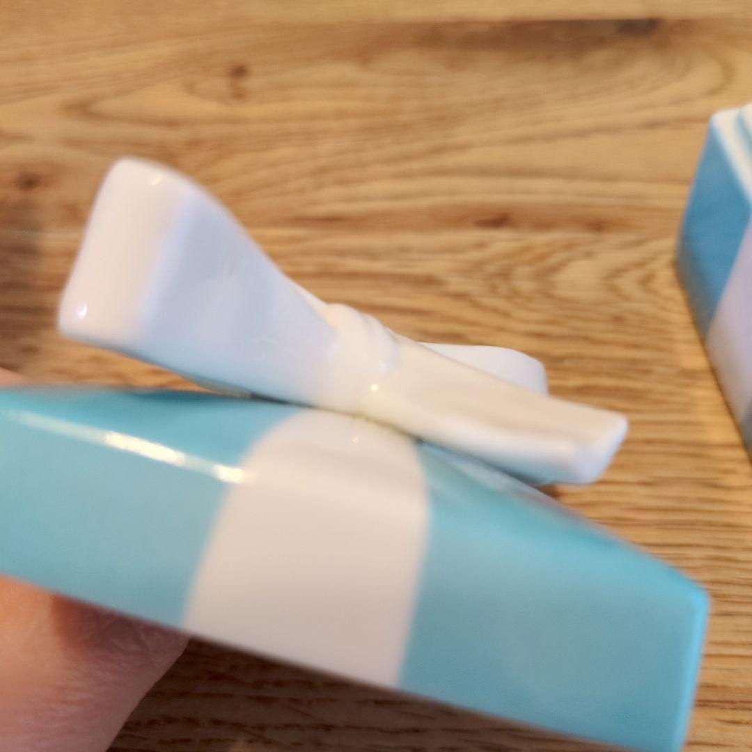 ティファニー ギフトボックス 小物入れ 陶器 リボン　置物　ブルーボックス