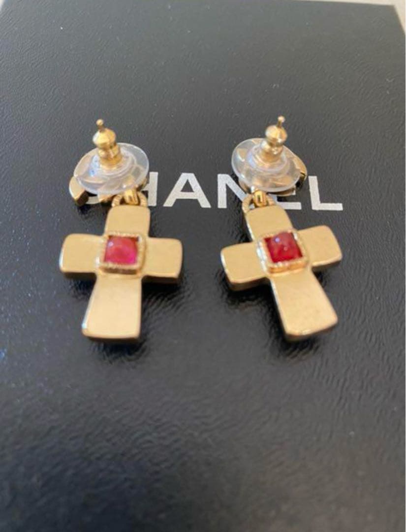 シャネル　ヴィンテージ　ココマーク　カラーストーンクロス　ピアス