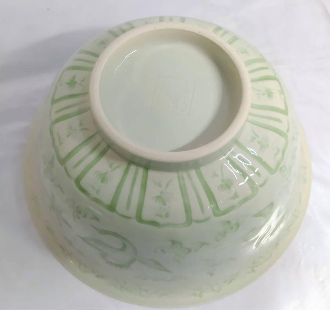 木箱入　青磁象雲鶴　菓子鉢　景德鎮製　大皿　盛鉢　大鉢　丼　どんぶり　骨董