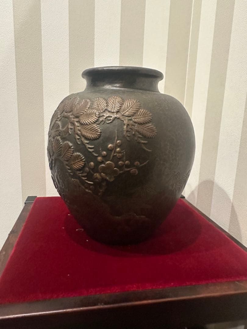 銅製　縁起物　松竹梅　銅製花瓶　花器　壺　工芸品　骨董品　玉川堂