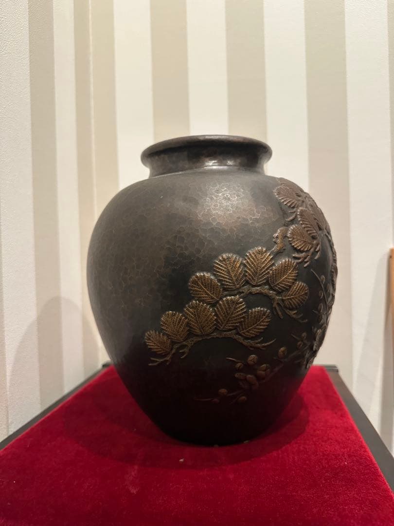 銅製　縁起物　松竹梅　銅製花瓶　花器　壺　工芸品　骨董品　玉川堂