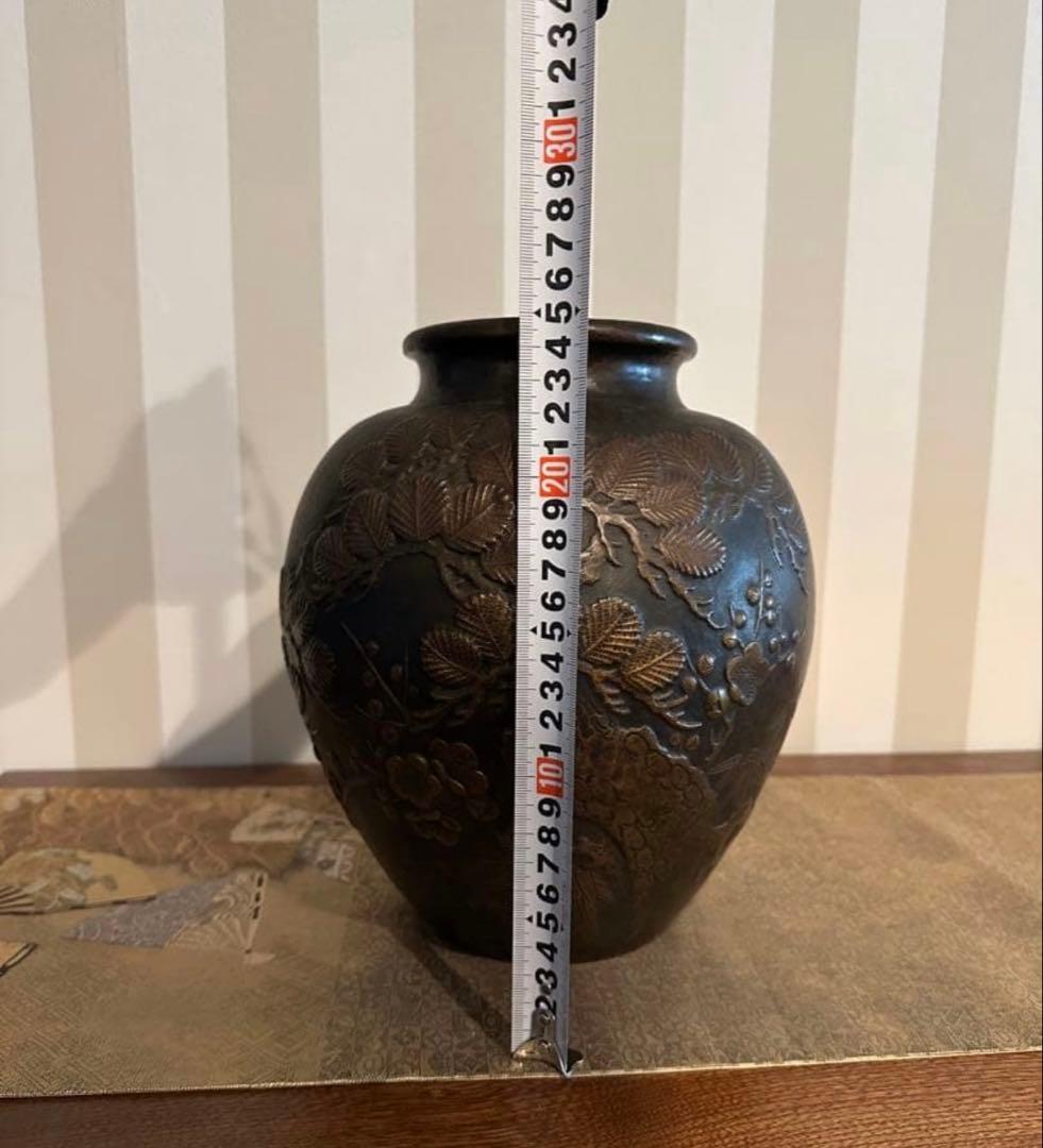 銅製　縁起物　松竹梅　銅製花瓶　花器　壺　工芸品　骨董品　玉川堂