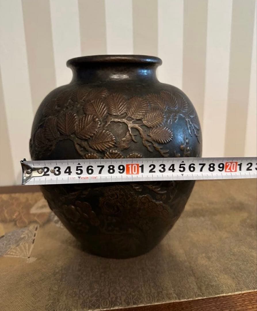 銅製　縁起物　松竹梅　銅製花瓶　花器　壺　工芸品　骨董品　玉川堂
