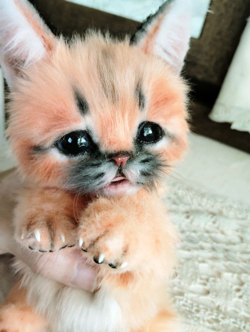 ネコ科赤ちゃんシリーズ❤カラカルベビー♡お口開閉♡アートドール♡ぬいぐるみ♡