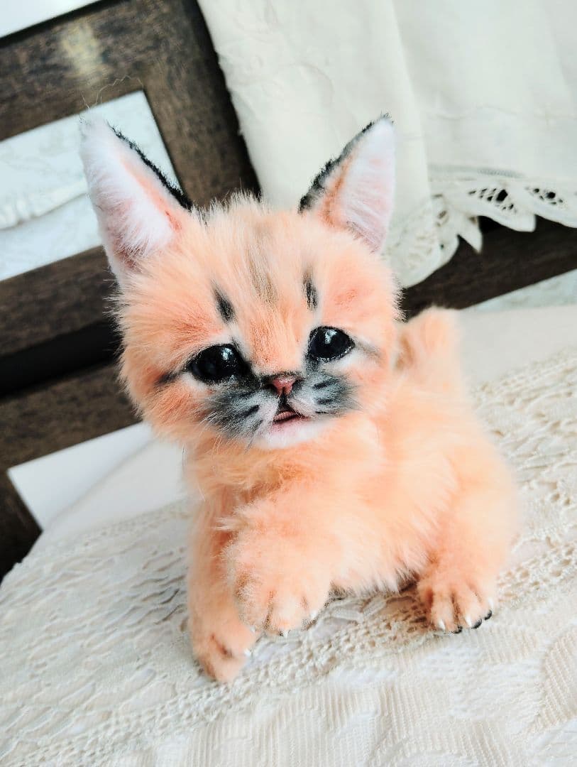 ネコ科赤ちゃんシリーズ❤カラカルベビー♡お口開閉♡アートドール♡ぬいぐるみ♡