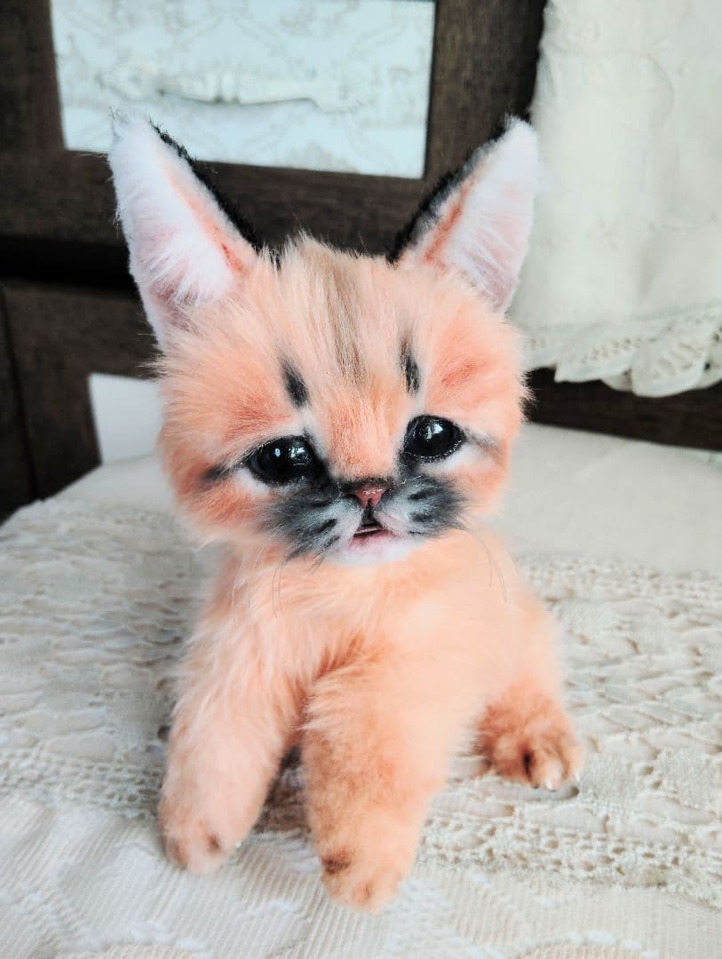 ネコ科赤ちゃんシリーズ❤カラカルベビー♡お口開閉♡アートドール♡ぬいぐるみ♡