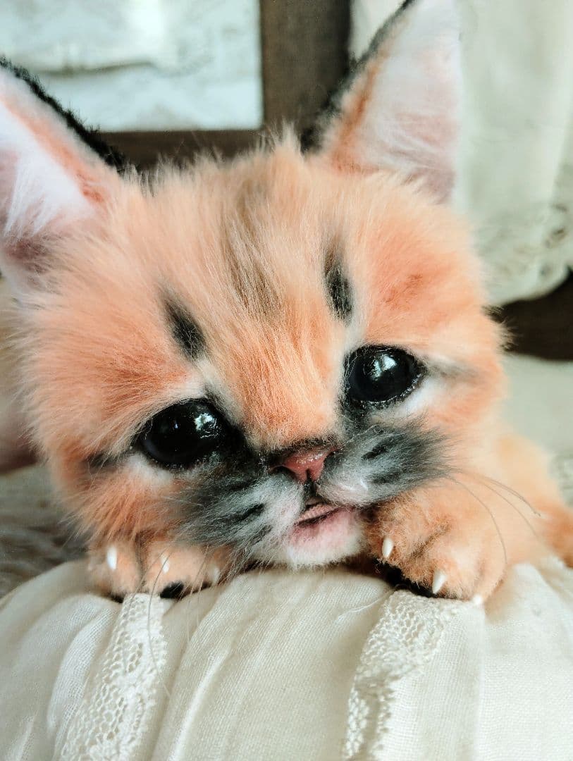 ネコ科赤ちゃんシリーズ❤カラカルベビー♡お口開閉♡アートドール♡ぬいぐるみ♡