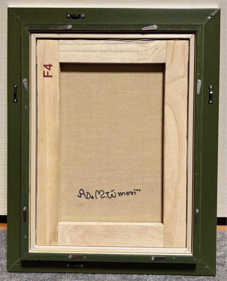 【F4号】手描き油彩　水森亜土　サイン　額縁　未使用額　人気作品　絵画　女性