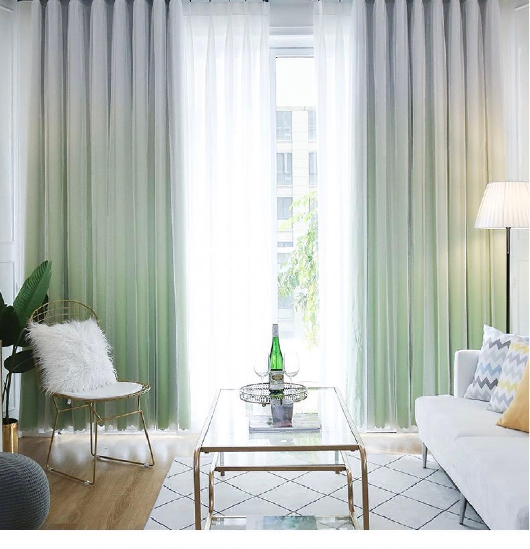 2枚入り カーテン 両開き セット グラデーションレース付ふわふわ一体型カーテン