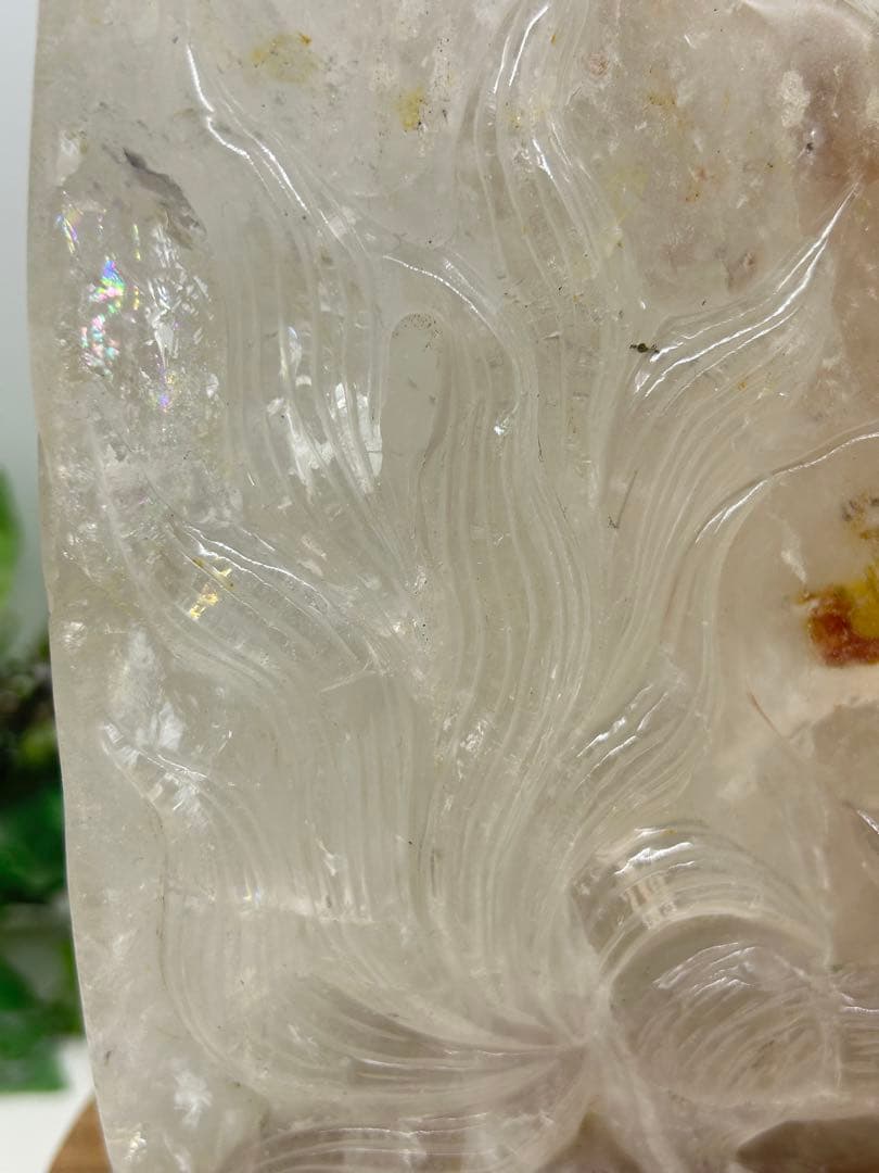 天然石水晶原石九尾浮き彫り