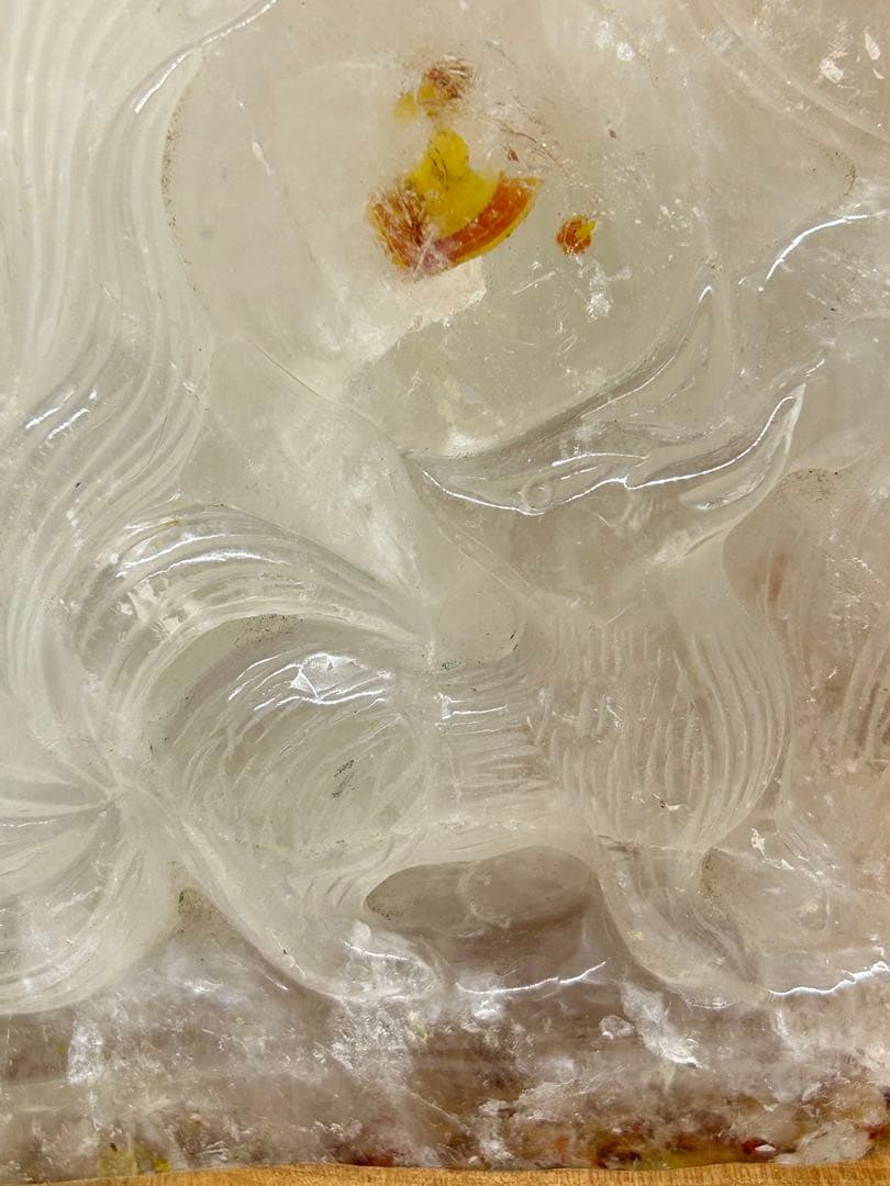 天然石水晶原石九尾浮き彫り