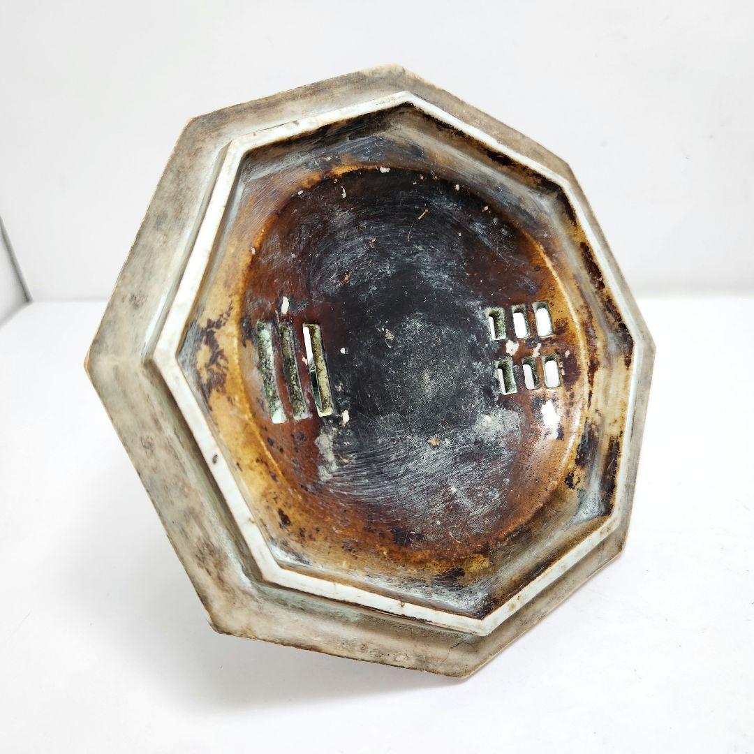 Y3435 南京赤絵 赤絵龍摘獅子耳摘人物文香炉 高さ23㎝ 木箱付き