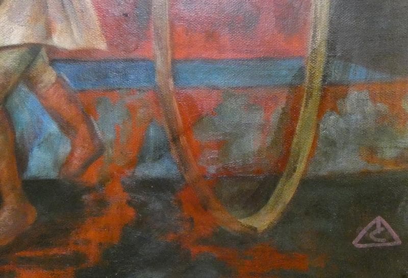 【値下げ】人物画　油絵　有元利夫　F6　蒼枯　額装　手描き　肉筆