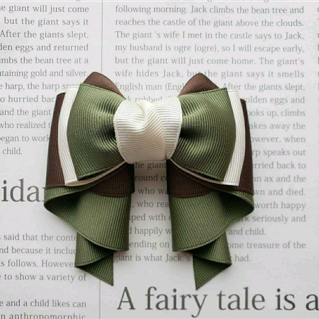 リボン　ヘアゴム♡カノンリボン～long～♡カーキ♡ハンドメイド