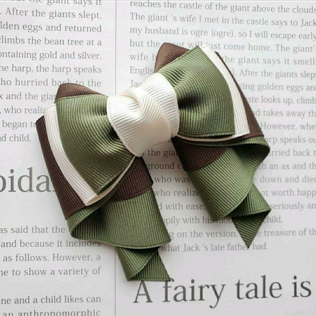 リボン　ヘアゴム♡カノンリボン～long～♡カーキ♡ハンドメイド