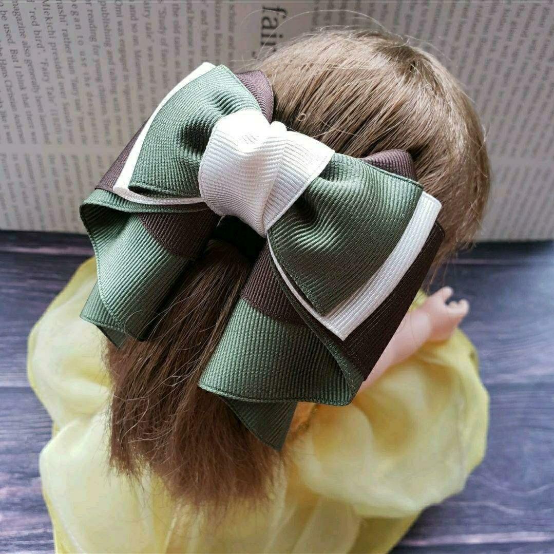リボン　ヘアゴム♡カノンリボン～long～♡カーキ♡ハンドメイド