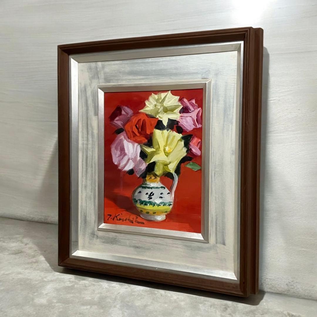 木下孝則（薔薇） 油彩 3号 人気画家 強弱のとれたバランスの良いタッチ感 油絵