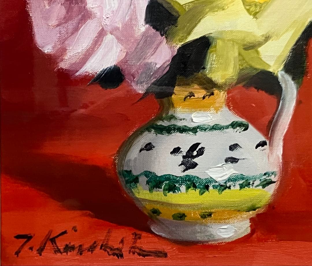 木下孝則（薔薇） 油彩 3号 人気画家 強弱のとれたバランスの良いタッチ感 油絵