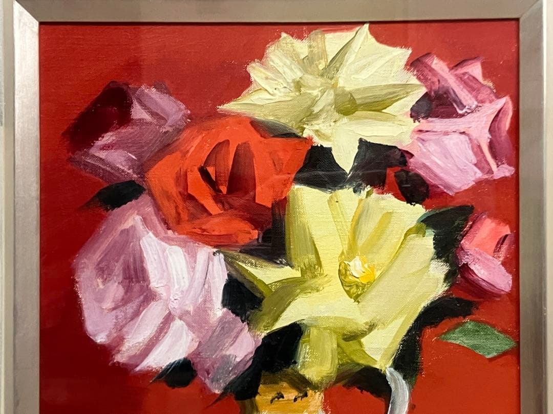 木下孝則（薔薇） 油彩 3号 人気画家 強弱のとれたバランスの良いタッチ感 油絵