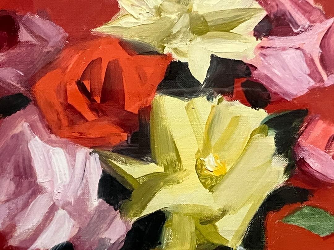 木下孝則（薔薇） 油彩 3号 人気画家 強弱のとれたバランスの良いタッチ感 油絵