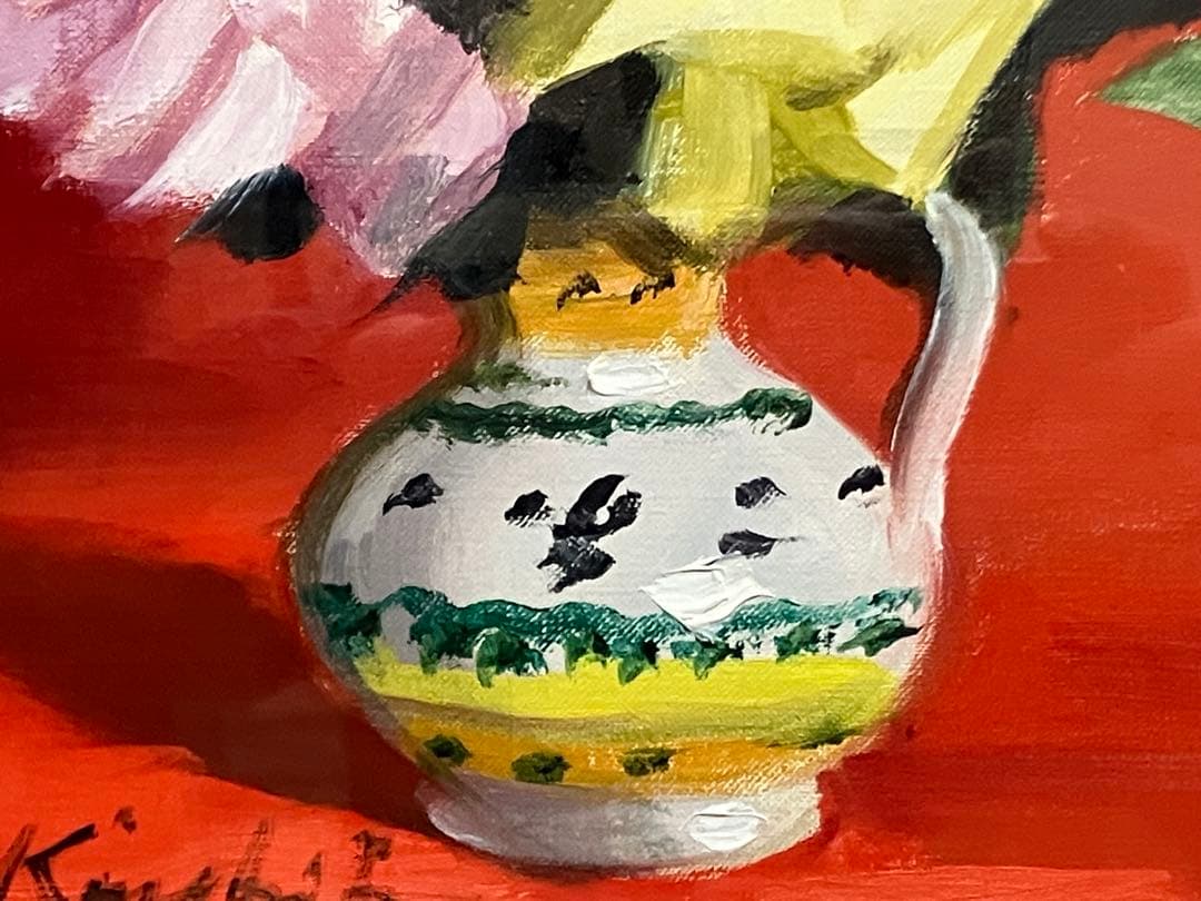 木下孝則（薔薇） 油彩 3号 人気画家 強弱のとれたバランスの良いタッチ感 油絵