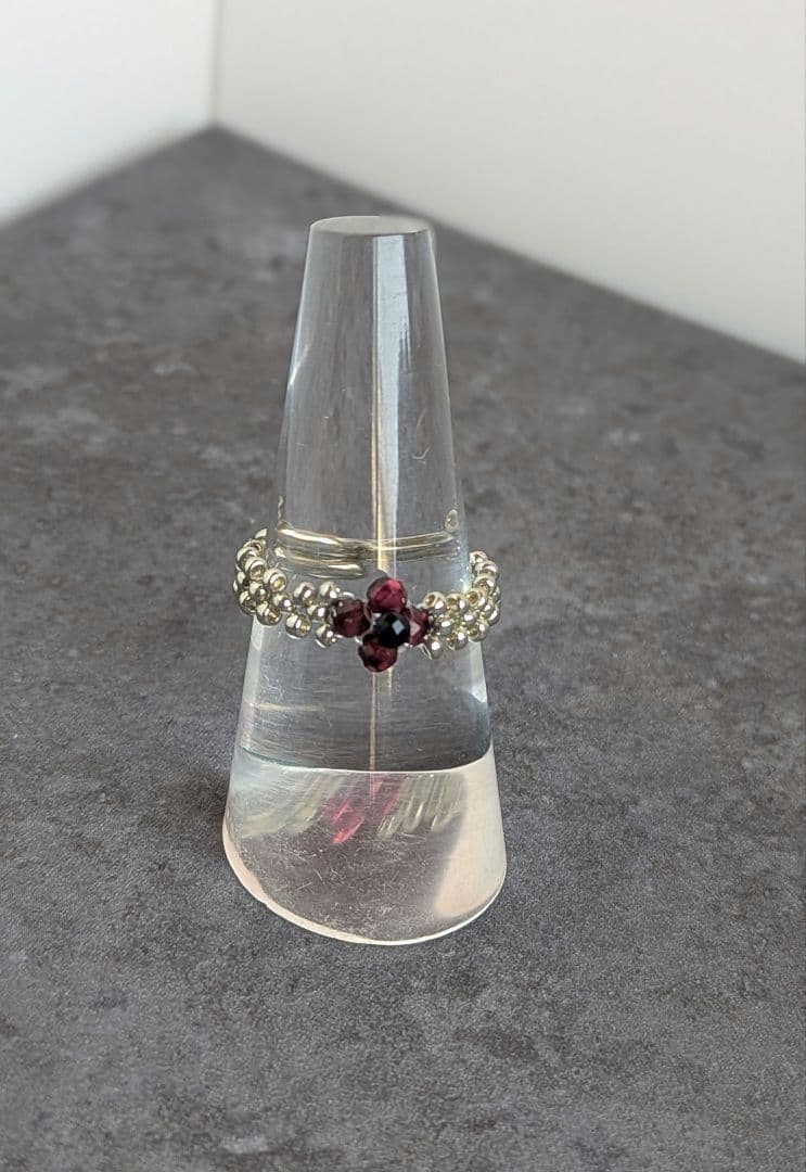 ガーネットとスピネルのビーズリング　16号