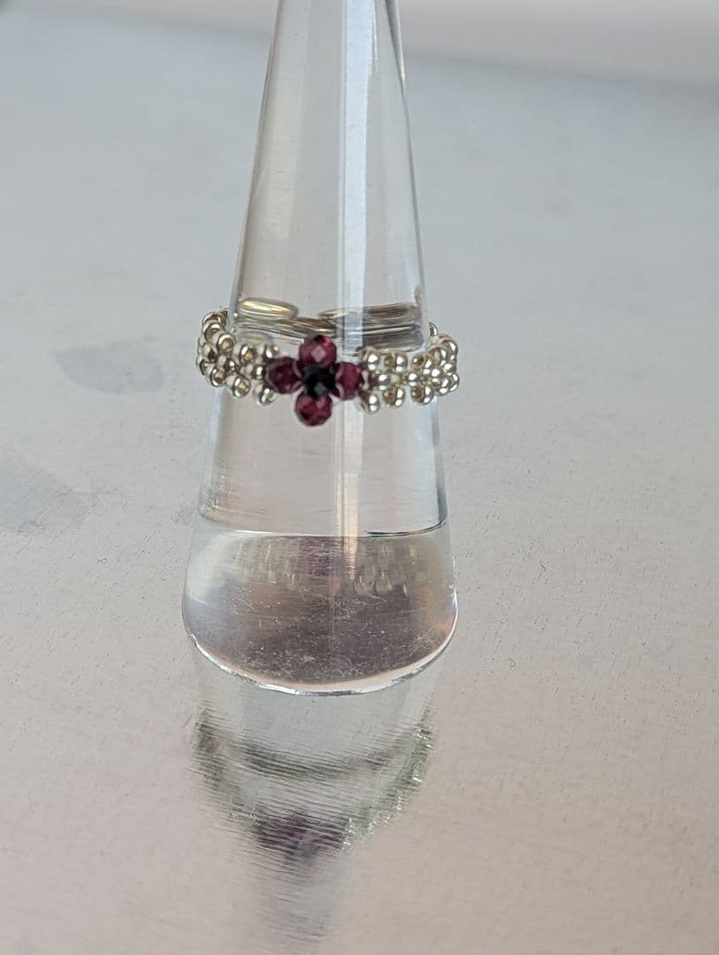 ガーネットとスピネルのビーズリング　16号