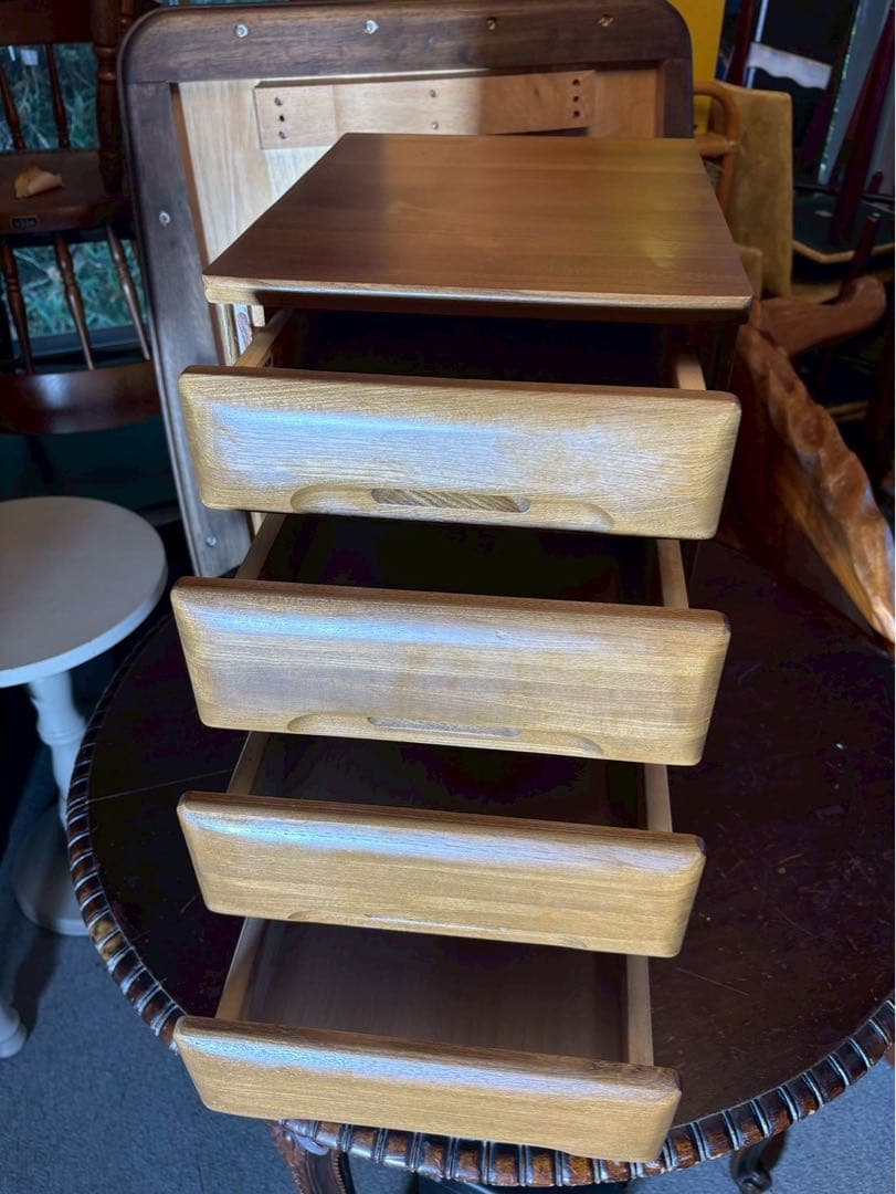 マルヨシ民芸家具 天然木 4段チェスト 小引き出し 当時物 昭和レトロ 大川系