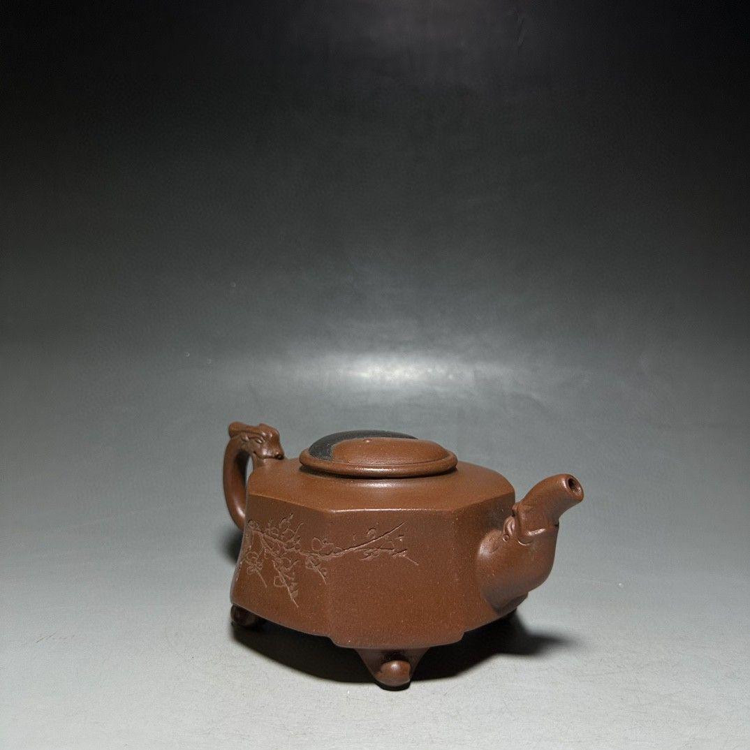 中国美術・三本足太極壺・宜興原鉱紫砂・茶壺・茶道具・置物