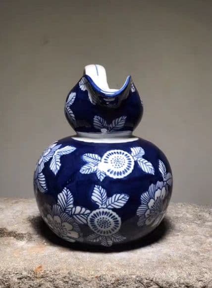 中国花瓶景徳鎮 青花磁 工芸品 古美術品時代物 装飾品置物