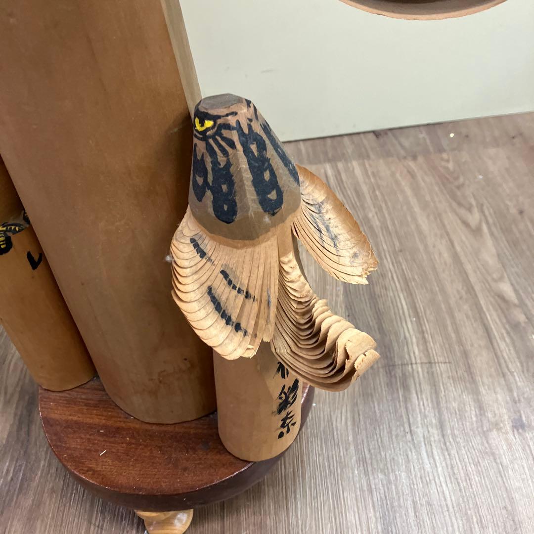 E-4 山形県伝統工芸 笹野一刀彫 お鷹ぽっぽ 3羽セット（親子鷹） インテリア