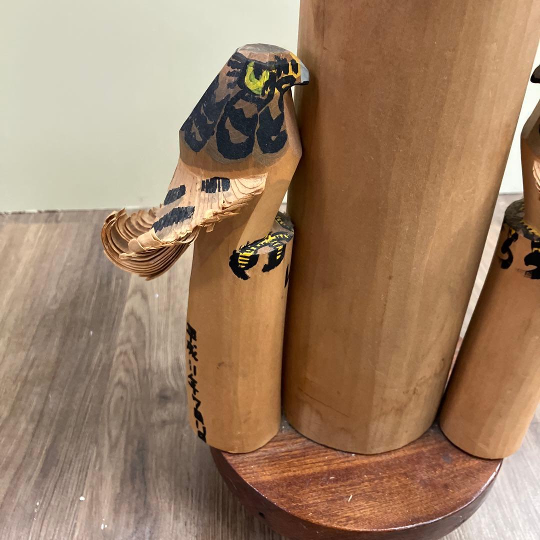 E-4 山形県伝統工芸 笹野一刀彫 お鷹ぽっぽ 3羽セット（親子鷹） インテリア