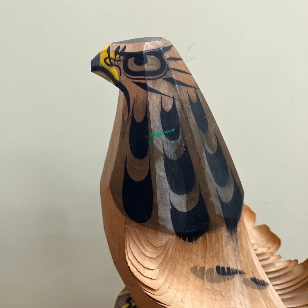 E-4 山形県伝統工芸 笹野一刀彫 お鷹ぽっぽ 3羽セット（親子鷹） インテリア