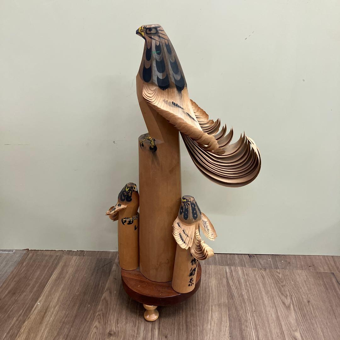 E-4 山形県伝統工芸 笹野一刀彫 お鷹ぽっぽ 3羽セット（親子鷹） インテリア