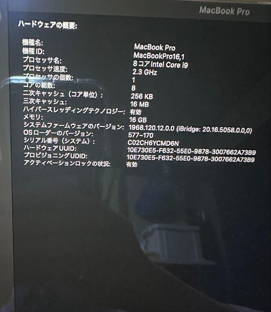 【中古】MacBook Pro 2019 i9 64GB 1TB CTO