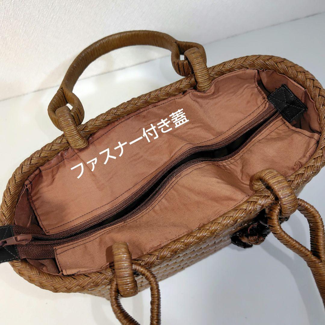 クラフトで作った山葡萄風柿渋染めかごバッグ（ファスナー付蓋チャーム付き）