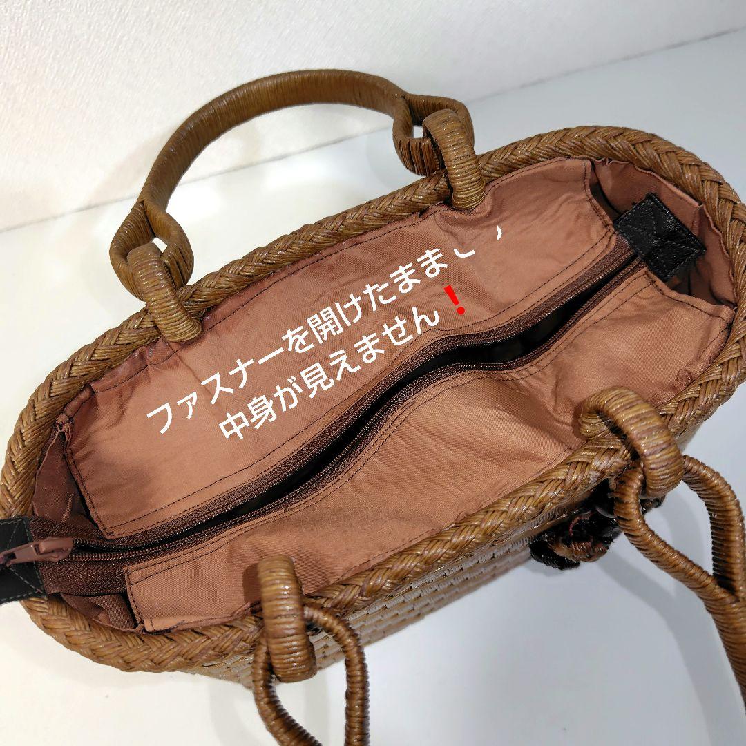 クラフトで作った山葡萄風柿渋染めかごバッグ（ファスナー付蓋チャーム付き）
