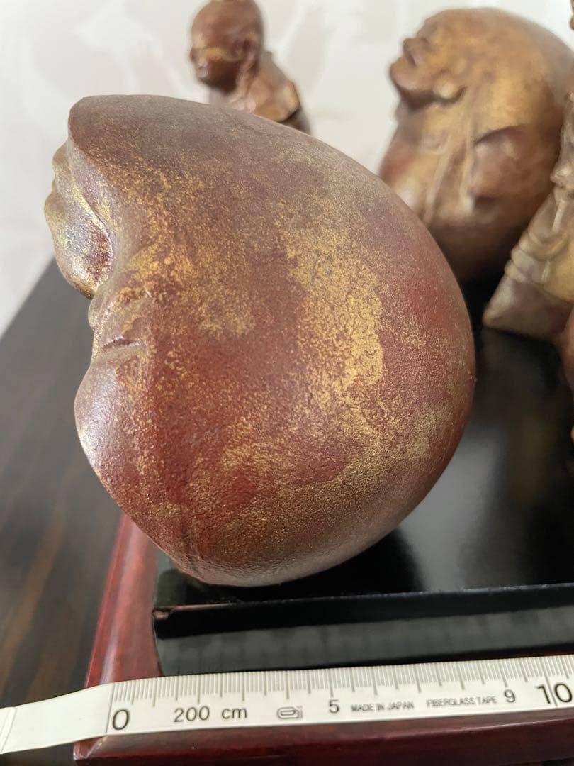 美品　鉄製 高級　七福神 置物 ゴールド　黒台座付き　黒色漆塗り板2枚付き